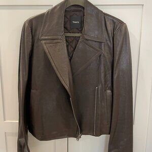 Theory Slim Moto L Leather Jacket in Deep Umber - Size 4 - NWT
